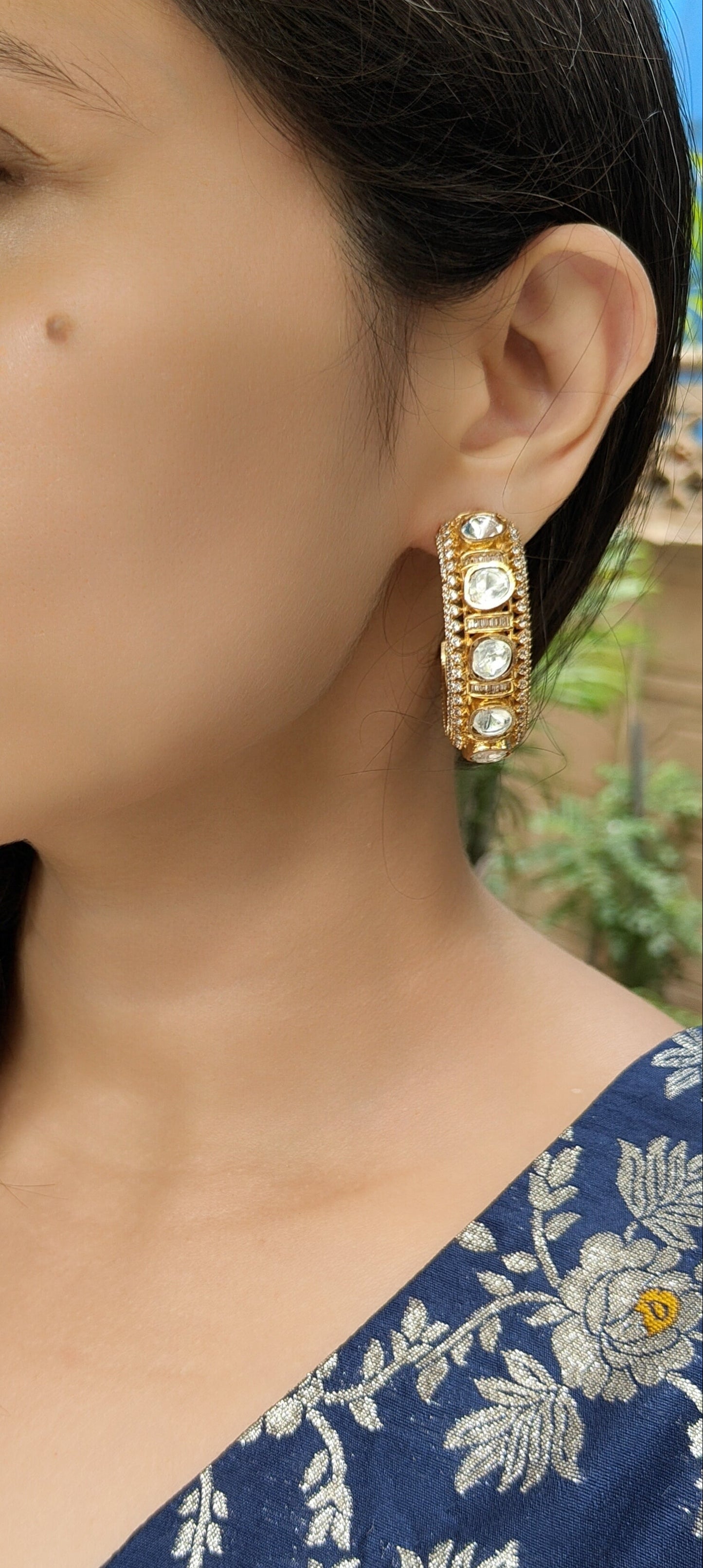 Polki Stone Traditional Statement Earrings
