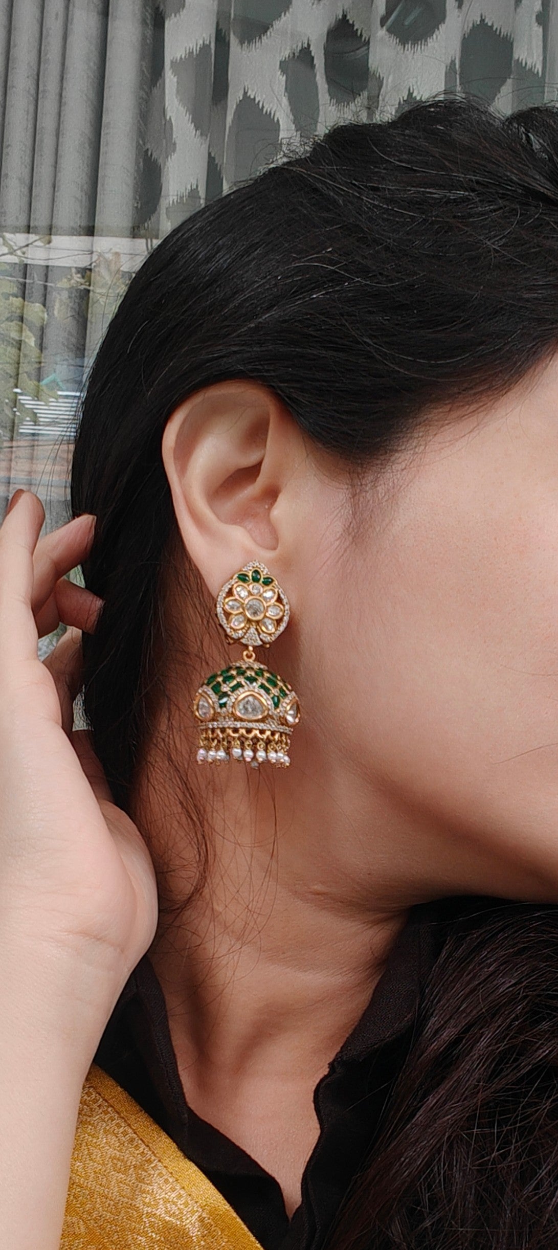 Emerald Kundan Jhumkas