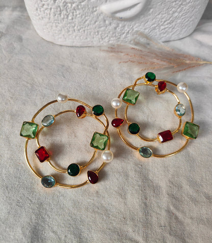 Double Loop Stone Earrings