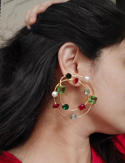 Double Loop Stone Earrings