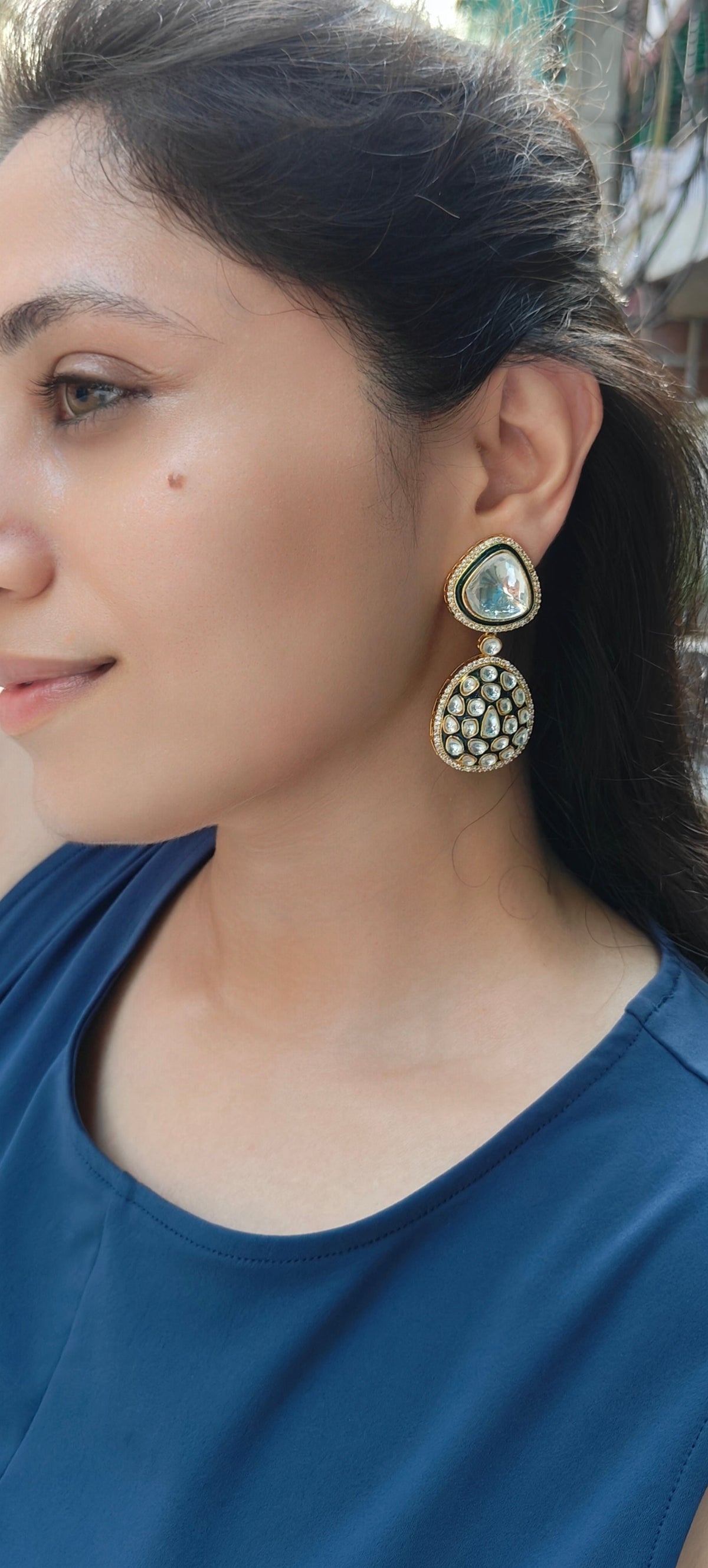 Aarzu polki drop earrings, front view