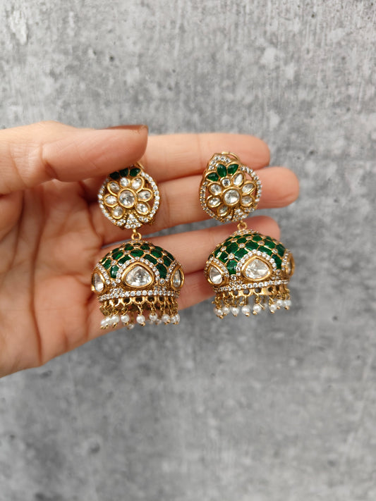 Emerald Kundan Jhumkas