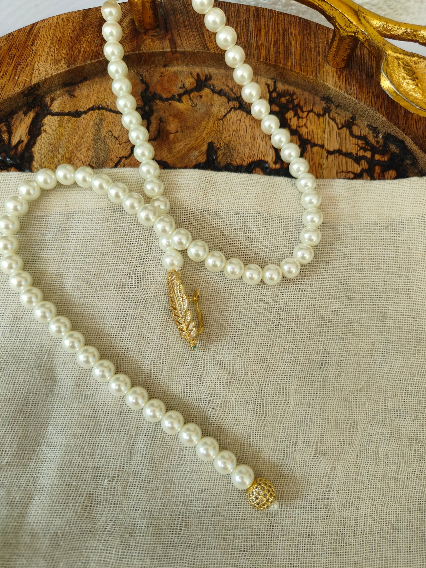 Pearl Leaf Charm Necklace