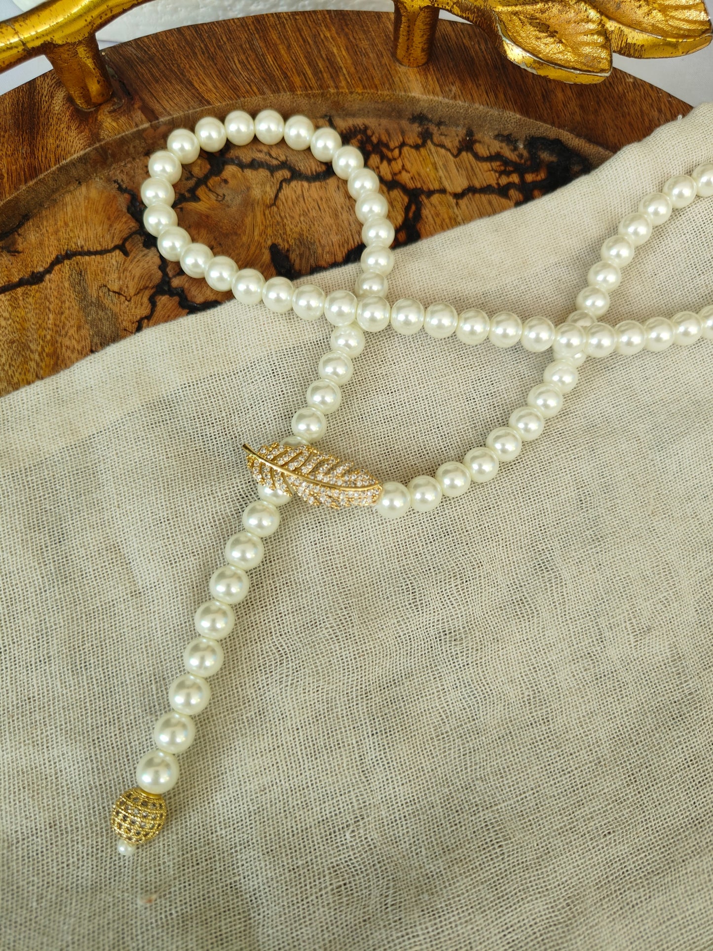 Pearl Leaf Charm Necklace