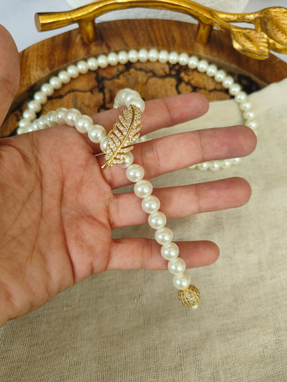 Pearl Leaf Charm Necklace