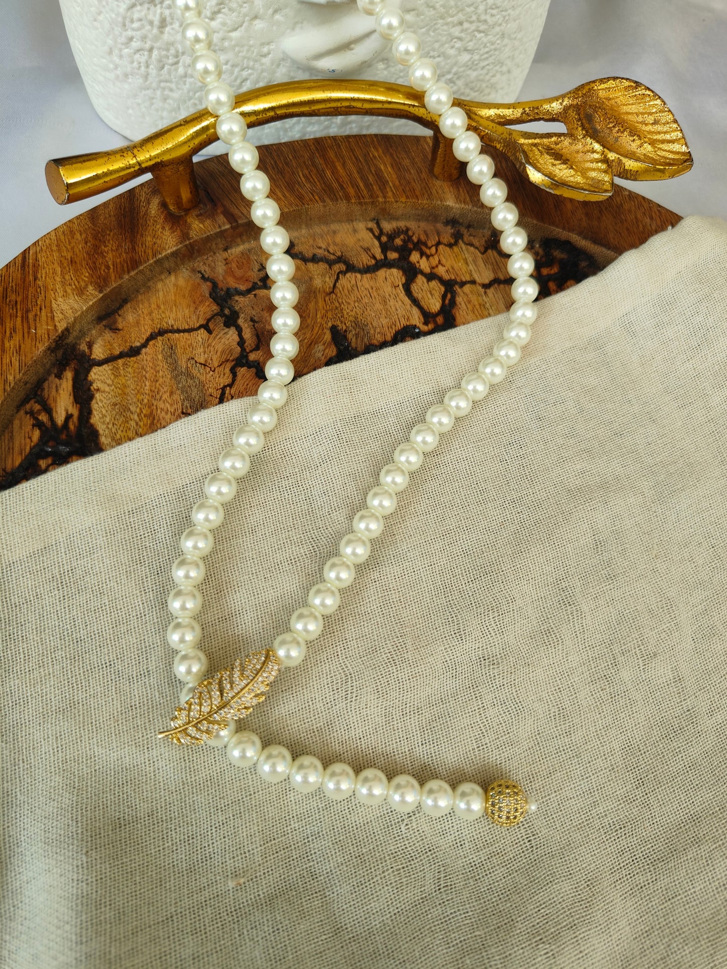 Pearl Leaf Charm Necklace