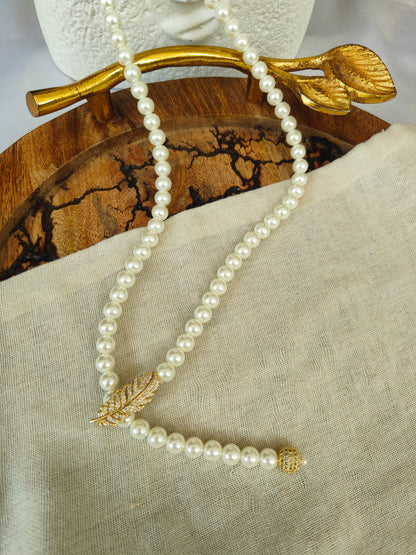 Pearl Leaf Charm Necklace