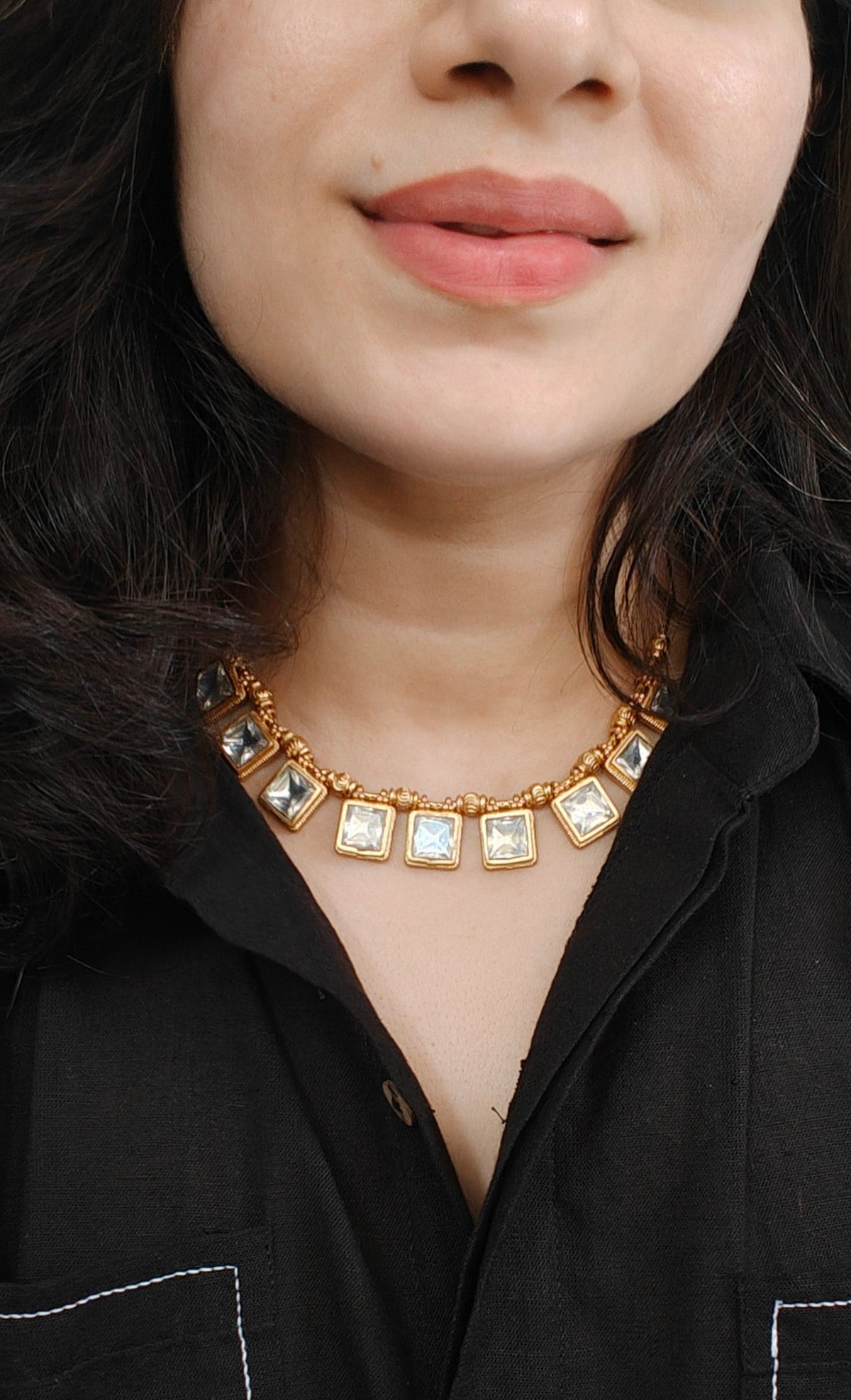 Anvi Square Kundan Necklace Set