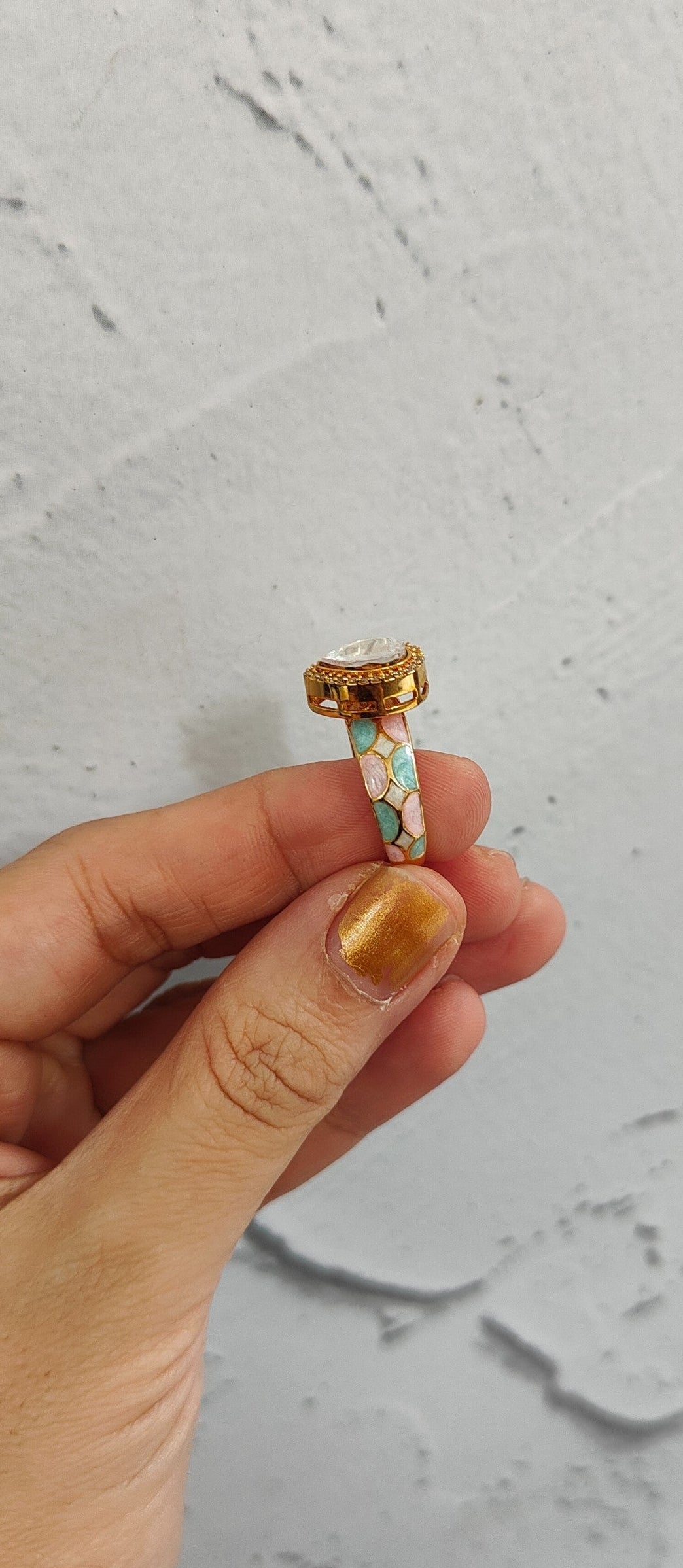 Gulmohar Meenakari Polki Ring