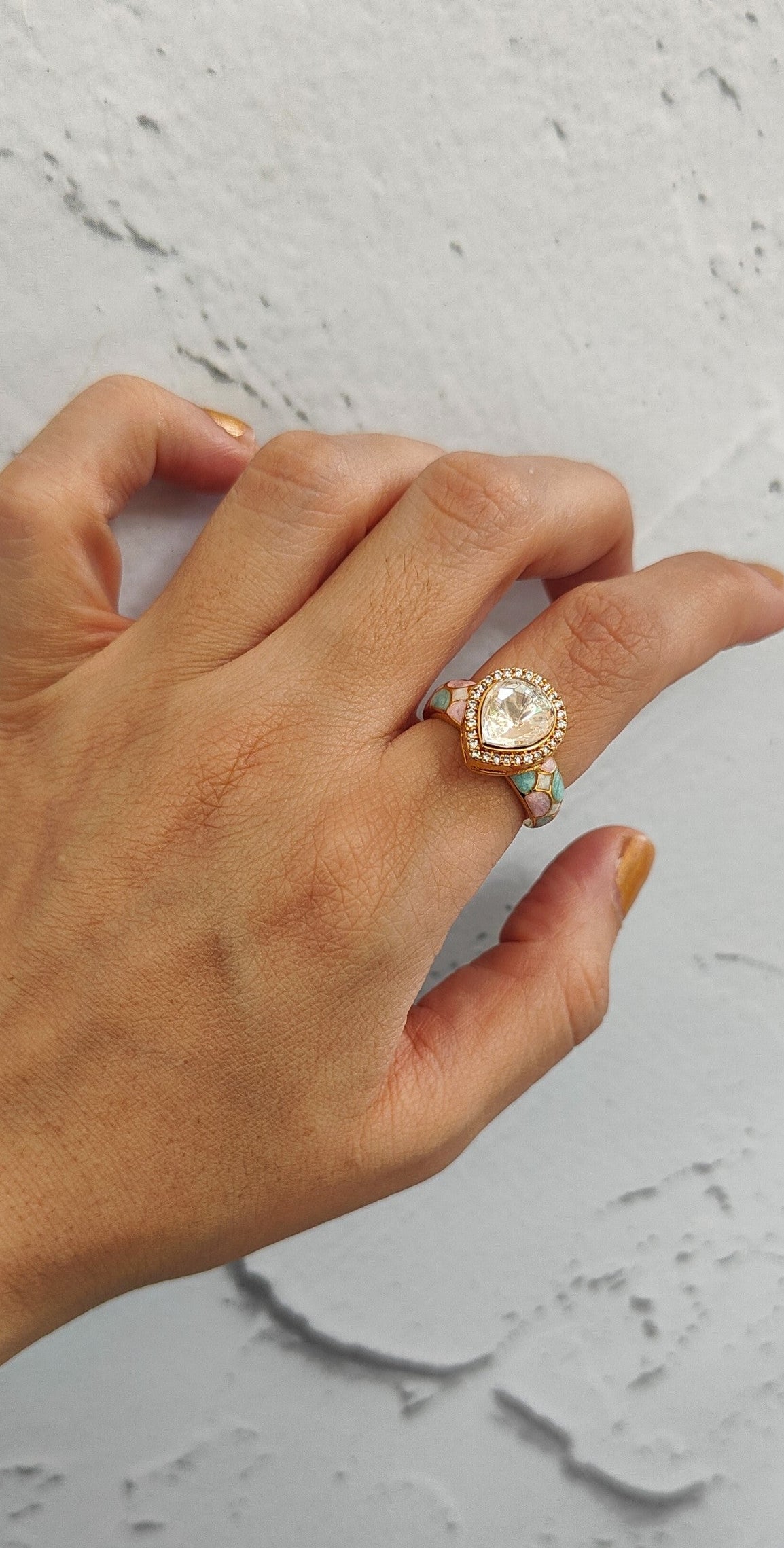 Gulmohar Meenakari Polki Ring