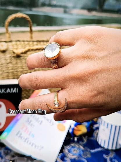 Crescent Moon Polki Ring