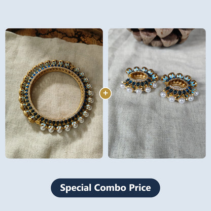 Amrapali blue polki bangle and chandbali earrings combo at a special combo price