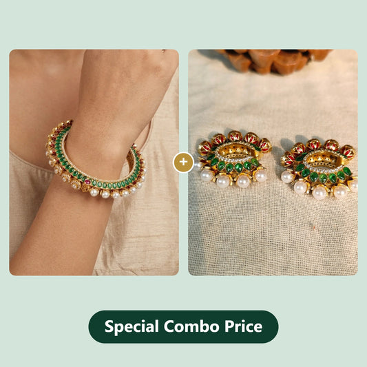 Amrapali emerald green polki bangle and chandbali earrings combo at a special combo price