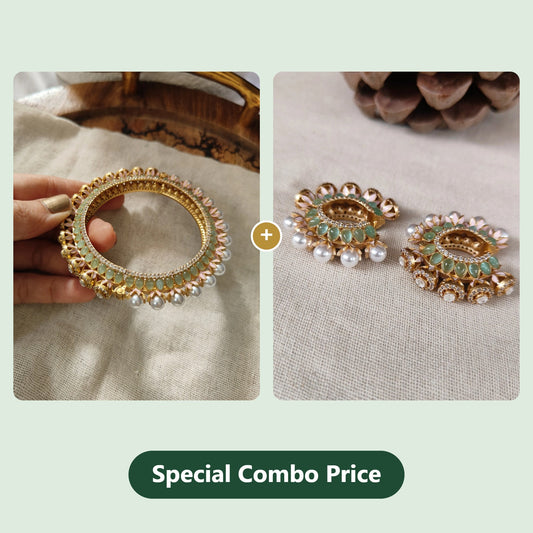 Amrapali green polki bangle and chandbali earrings combo at a special combo price