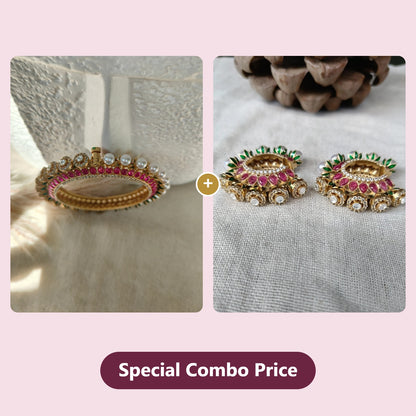 Amrapali pink polki bangle and chandbali earrings combo at a special combo price