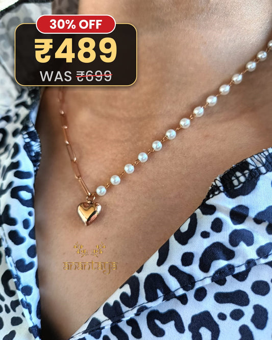 Heart Pearl String Necklace