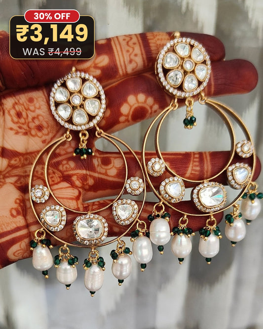 Ira Gold Kundan Drop Earrings